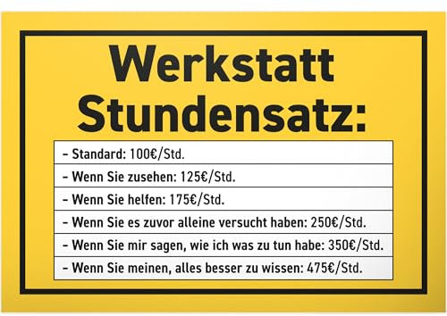DankeDir! Werkstatt Stundensatz - 30 x 20 cm Schild - Geschenk Geburtstag Männer Freund Geburtstagsgeschenk - Geburtstagsdeko Mechaniker Geburtstagskarte Geschenkidee lustig