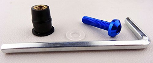 10er Set eloxierte Motorrad Aluminium Schrauben Innensechskant Linsenkopf mit Gummi blau mit Unterlegscheiben und gummigelagerte Kontermutter M6 x 15