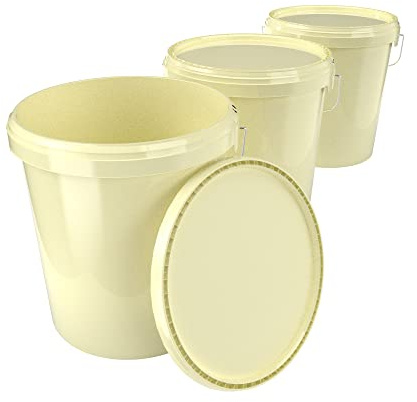 3X Eimer mit Deckel 16 Liter Creme - lebensmittelecht luftdicht und stabil, Leer Eimer mit Griff und Verschluss Deckel für Lebensmittel Chemie Wand Farbe Waschpulver Klebstoffe geeignet