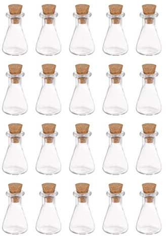 sourcing map 20pcs Mini Glass Bottles with Cork Stoppers Flask Shaped Tiny Glass Jars Small Glass Vials Transparent Clear Wishing Bottles for DIY Art Crafts Party Decoration