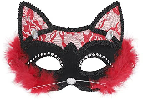 NICEYEA Katze Spitzen Augenmaske Halbe Gesichtsmaske Catwoman Maske Venezianische Maske Masquerade Lace Halbes Gesicht für Karneval Party Kostüm Maskenball Valentinstag Nachtclub Frau
