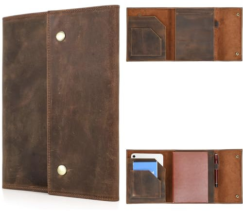 CataPurus Padfolio-Organizer aus genarbtem Leder, 21,1 cm (8,3 Zoll), Retro-Design, Handwerk, multifunktional, Business-Portfolio-Organizer für iPad Mini/Stift/A5/A6 Doc, kaffeefarben, 21,1 cm (8,3