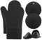 COOK WITH COLOR Silikon-Ofenhandschuhe, hitzebeständige Handschuhe mit weichem gestepptem Futter, Topflappen zum Kochen und Grillen, Schwarz, Handschuh-Set