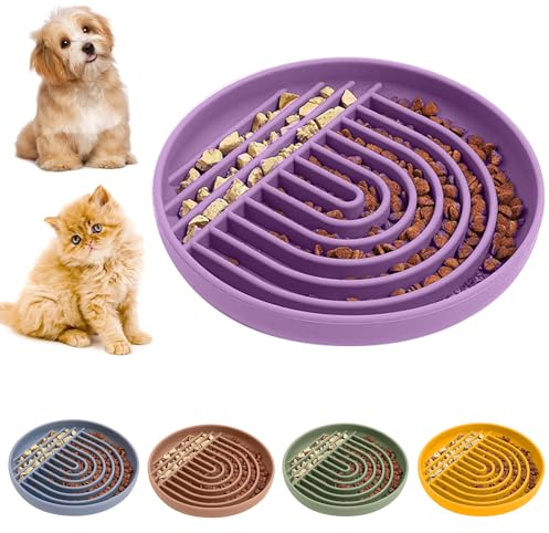 Pucho® Slow Feeder Dog Bowl, Cat Bowls. Silicone Modern Fun Puzzle Food Grade, BPA Free for Healthy Eating, Stops Gulping & Choking. Non Slip & Dishwasher Safe. Small to Medium Dogs & Cats (Purple)