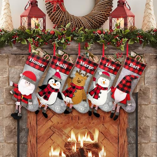 Ryoizen Weihnachtsstrumpf Personalisiert 5er Sackleinen Kamin Weihnachtssocken mit Thermotransferdrucktechnologie Namen groß Nikolausstrumpf Weihnachten hängende Taschen zum Befüllen & Aufhängen,b