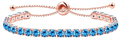 Uloveido Rose Gold Plated Light Blue Crystal Tennis Bracelet for Women - Fashion Adjustable Slider Clasp Bolo Bracelet for Y4043