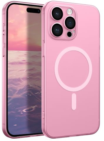 UEEBAI Cover Magnetica per iPhone 15 PRO Max 6.7 inch, Custodia Traslucida Opaca Protettiva Sottile con Ricarica Wireless, Telefono Custodia Antiurto AntiGraffio con Protezione Fotocamera - Rosa