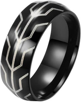 Whoiy Männer Partnerringe Freundschaftsringe mit Gravur Schwarz, Edelstahlring 8MM Punk Ausgefallene Trauringe Größe 60 (19.1)
