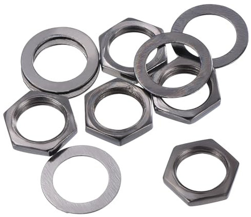 QUARKZMAN 5er Set Gitarrenmuttern und Unterlegscheiben M9 Gitarren Ein- und Ausgangsbuchsenmuttern Schwarz für Gitarre Bass, Grau