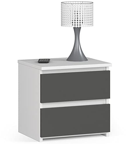 Home Collective Kommode mit Zwei Schubladen 40 cm hoch und 40 cm breit, Wohnzimmer, Schlafzimmer, Flur, Schrank, Sideboard, Highboard, viel Stauraum, weiß grau