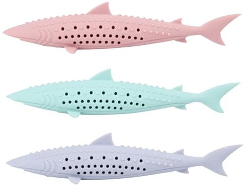 Cat Chew Toy, 3Pcs Fish Shaped Cat Toothbrush Safe Silicone Cat Toys with Catnip Simulation, Cat Catnip Toys Teeth Cleaning Tools for Pet Kitten Kitty, cat teething toys