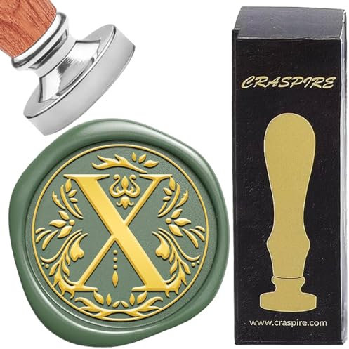craspire Letter X Wachs-Siegel-Stempel Retro Alphabet Initialen Abdichtung Wachs Stempel Classic Vintage 26 Buchstaben A-Z 25mm abnehmbar Silber Farbe Plated Messing Kopf Holz Griff für Umschlag