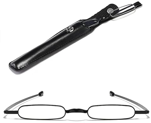 Viseng Mini Schmal Lesebrille Ultradünne Metall Lesehilfe mit kompakte und tragbare Ultraleicht Kleines Lederetui 2.00