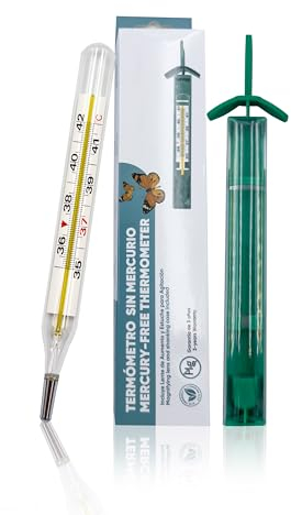 Behler Instruments - Termometro Febbre, Senza Mercurio - Sicuro e Preciso, Senza Batterie, Per Bambini e Adulti - Include Lente di Ingrandimento e Custodia per Agitazione - Per Uso Domestico e Clinico