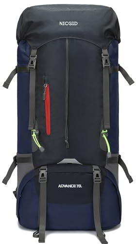 Nicgid Leichter Wanderrucksack, 50 l, 60 l, 70 l, faltbar, multifunktional, Reisetasche, wasserabweisend, lässiger Camping-Rucksack für Männer und Frauen, Outdoor-Sport, Berge, königsblau, 70L, Für