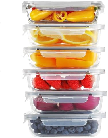 LEOM 22pcs Borosilicated Glass Food Containers Set With Latest Snap Locking Lids, Reusable Glass Meal Prep Containers, Airtight Lunch, Oven Safe, Microwave Safe, Freezer Safe, BPA Free, 11 Pack Set