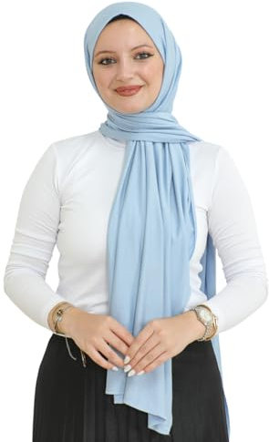 Prien Hijab Kopftuch Für Damen, Frauen Schal Kleider, Modern Kopftücher Weicher Jersey, Muslim Kleid Türkisch Premium Gebetskopftuch, Umrah Geschenk, Hijab Set (Hellblau)