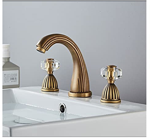 Mischbatterie Messing Drei-Loch-Waschtischarmatur Gold Schwarz Waschbecken Wasserhahn Heiß Kalt Badezimmer Waschbecken Wasserhahn Mischer 8 Zoll Waschbecken(Antique)