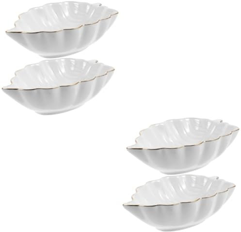Amosfun 4 Pcs Leaves Ceramic Plate Sauce Container Porcelain Saucers Sauces Oval Serving Plates Sauce Seasoning Plate Kitchen Dishes Small Dipping Bowls Leaf Shaped Plates Ceramics White