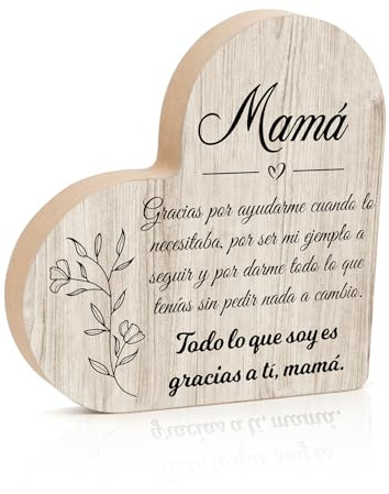 Regalos para Madres, Regalo dia de la Madre, Placa Corazón de Madera 2 cm Grosor, Regalo Madre Regalos Originales para Madres Regalos para Una Madre Regalos Cumpleaños Madre Regalos para Mama Navidad