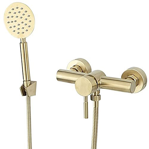 HAVVMK Badewannen-Wasserhahn-Duschset, Badewannen-Duschhahn aus Edelstahl 304, Einhebel-Mischbatterie fürs Badezimmer, Wandmontage, Wannenhahn mit Handbrause, gebürstetes Gold