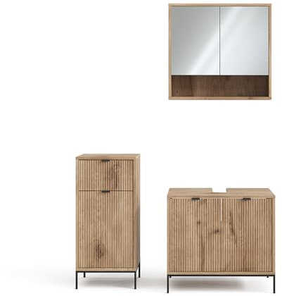Vicco Badmöbel-Set Eliza, Badezimmerschrank-Set, Viking Oak, 3 Teile, mit Midischrank