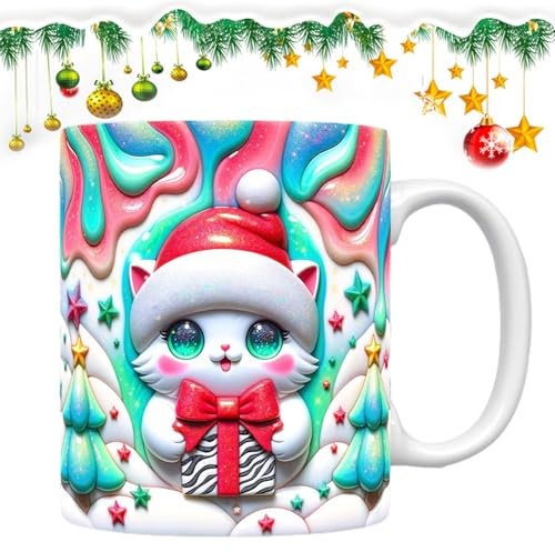 Ancsttu Tasse en céramique – Tasse à café en céramique avec motif chat de Noël, tasse à café expresso 350 ml pour famille, amis, collègues