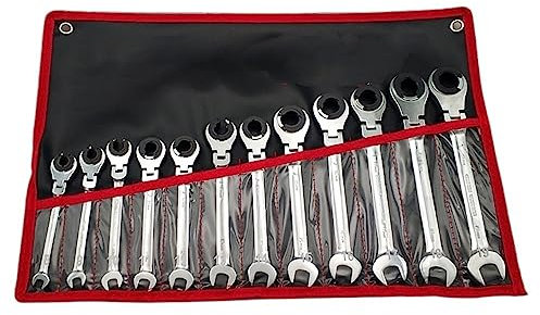HESHUWEN MaulschlüSsel Set 9/12-teiliger Rohr-Ratschen-Maulschlüssel mit flexiblem/fixiertem Kopf, Maulschlüssel, Ölschlüssel SchraubenschlüSsel Set(12pcs Flex head-01)