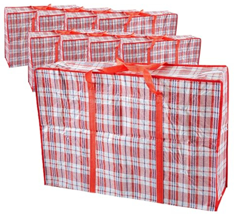 S&D Laundry Bags XXL Jumbo Laundry Bags, Heavy Duty Storage Bags Reusable Strong Zip Nylon Large Boxes for Moving House Clothing Toys & Wardrobe Storage (5 Bags Red)
