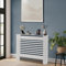 Groundlevel White Wooden Radiator Cover Slatted Vertical Pattern Wood Heating Covers Wood Top Shelf For Living Room Home Bedroom (111 x 82 x19cm)