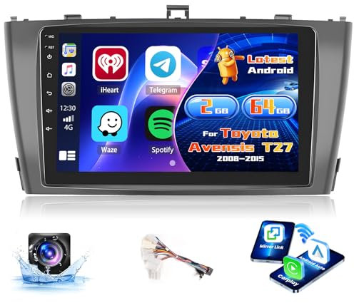 Inefala Radio für Toyota Avensis T27 2008-2015 Android 15 2+64G mit Wireless CarPlay Android Auto, 9 Zoll Bildschirm mit EQ 26UI FM RDS GPS Bluetooth WiFi SWC AHD Rückfahrkamera