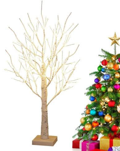 Birch A LED | Betulla Illuminata Da Una Fata Con 144 LED E Ampia Base - Albero Artificiale Luminoso Artificiale Fai -da -te Di 23,62 Pollici, Decorativo Bonsai 'albero Di Natale Per Mobile Da