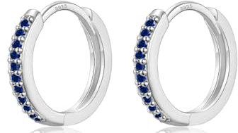WOVEE 1 Paar Ohrringe Creolen 12mm Silber Stecker Blauer Zirkonia
