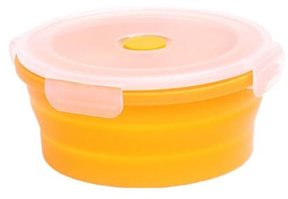 JACKANNA Collapsible Silicone Food Bowl, Salad Container with Lid, Camping Bowl, Expandable Food Container (Orange, 400ml)
