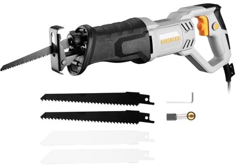 Reciprocating Saw 710W: DEKOPRO Electric Wood Saw with 4 Blades, 2800 SPM Variable Speed, 20mm Stroke Length, Tool-Free Blade Change, for Wood and Metal Cutting
