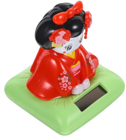 OFFIGAM Petite Poupée Kimono Solaire en Plastique pour Voiture Rouge | Figurine Décorative à Tête Mobile, Ornement Compact pour Bureau, Style Chic et Charmant