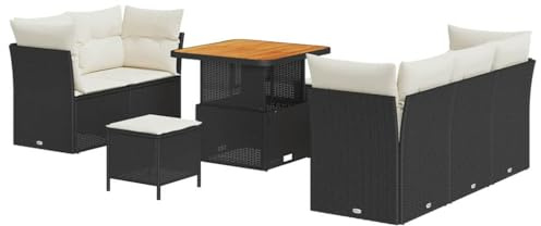 vidaXL 8-teiliges Garten-Sofa-Set mit cremefarbenen Kissen, schwarzes Polyrattan-Möbel, modulares Outdoor-Sitzmöbel für die Terrasse, modernes Patio-Lounge
