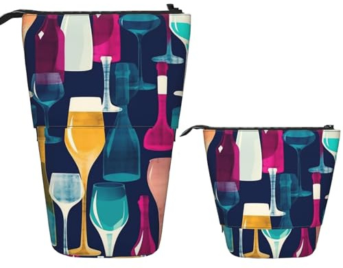 LPSRTWE Trousse à crayons télescopique avec fermeture éclair pour femme - Motif cheveux africains - Noir, Verres à cocktail et bouteilles de vin, Taille unique