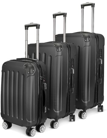 YGHQAP Koffer Set 3 Teilig Hartschale, Gepäck Sets, Reisekoffer Mit 360° Spinner Rollen, 3 Stelige Zahlenschloss, Teleskopgriff, Trolley Kofferset, Handgepäck, Luggage Set (Schwarz)