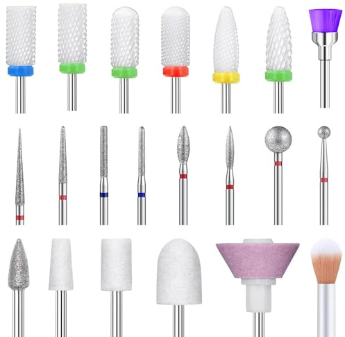 DMQ Nail Drill Bit Set, 21Pcs 3/32'' Ceramic Diamond Carbide Acrylic Nail Tools for Gel Nails, Electric Nail File Cuticle Remover Bits for Acrylic Gel Dip Powder - Nail Manicure Pedicure Tools