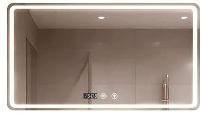 MAGIC SELECT Espejo de Baño con Luz Rectangular de Pared 80x60cm | Con Enchufe, 3 Tonos de Color, Ajuste de Brillo, Antivaho, Indicador de Hora y Temperatura, Horizontal