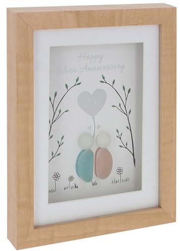 Shudehill Giftware Pebble Glass Portrait Plaque - Happy Silver Anniversary