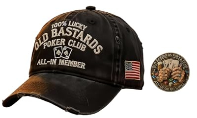 Old Bastards Poker Club Cap, 100% Lucky Vintage Baseball Cap Adjustable Embroidered Hat Black