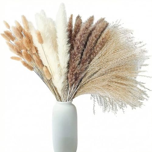 LIUYIDM 100 Stück Pampasgras Deko Trockenblumenstrauß Pampasgras | Groß Trockenblumen Deko Pampas Gras Naturmateria Trockenblumen Strauß Trocken Blumen für Wohnzimmer Schlafzimmer Boho-Partys