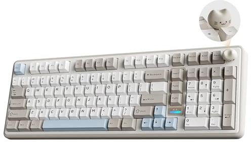 YUNZII B98 PRO QMK/VIA Gaming-Tastatur (Beige, Candy Linear Switch) | 96% Kabellose Mechanische Tastatur mit Nummernblock Niedlichem Katzenknopf, BT/2,4 G/USB-C, Hot-Swap Tastatur Individuelle