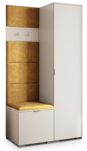 Masseno Flugarderoben Set Lori, Kleiderschrank-Set mit Sitzbank, Garderobenschrank Flur mit 3 Regalböden, Kaschmir
