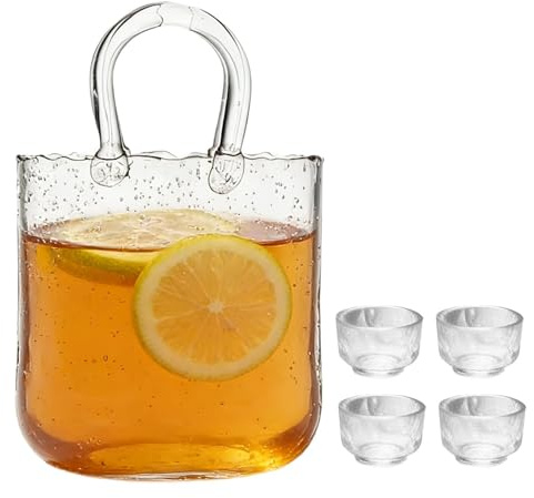 Generico Glass Shaped Bag | 2.34 L Coffee Glass Carrier Bag, Cocktail Glasses with 4 Small Jars | for Lunch, Afternoon Snack, Party, Birthday, Wedding, Kitchen, Home