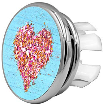 KNOPPO® 2er Set Waschbecken Design Überlauf Abdeckung, Überlaufblende, Überlaufrosette - Mirror Heart Motiv (chrom)