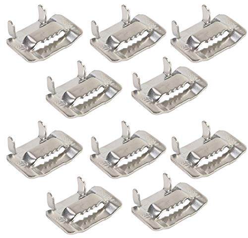 wortek 10er Set Edelstahl Klemme Metall-Kabel-Führung 9,53 mm Breite Schnalle Buckle Tie Lock für Stahl-Kabelbinder Flachkabel Stahlband Auspuffband Metallkabelbinder rostfrei gezahnt rutschfest