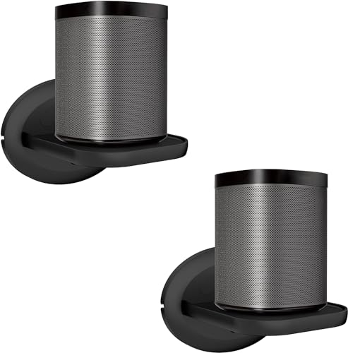 HomeMount Wall Mount for Sonos One - Secure Speaker Bracket, Space-Saving Fixed Wall Shelf, Non-Adjustable Holder with Wire Management, Compatible with Sonos One and One SL (Black-2P)